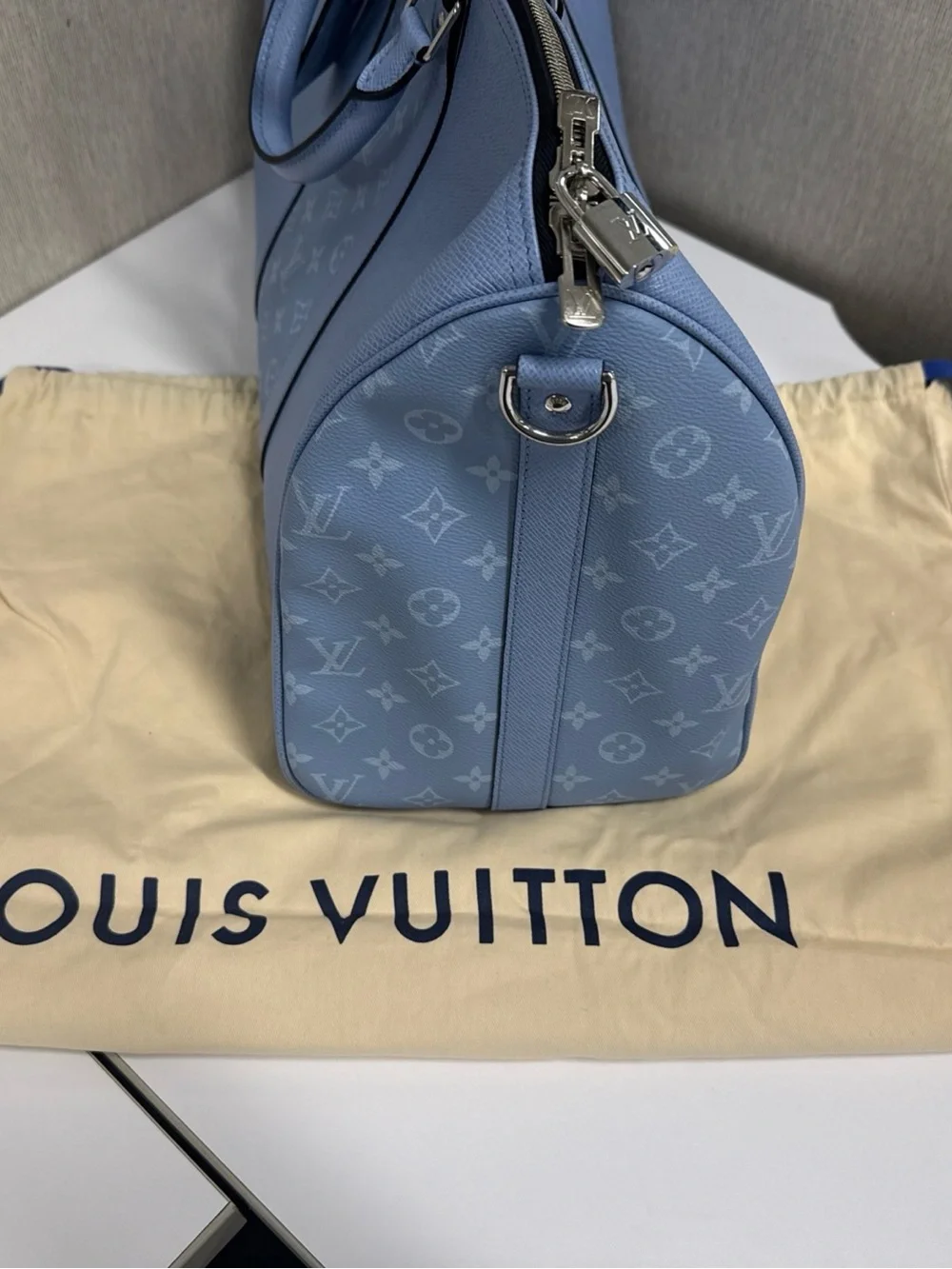 Louis Vuitton Keepall Bandouliere 50 Blue Taigarama Leather Bag Unisex